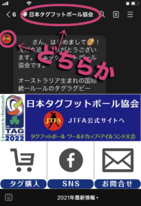 トップの赤丸「ロゴ」か「日本タグフットボール協会」をクリック